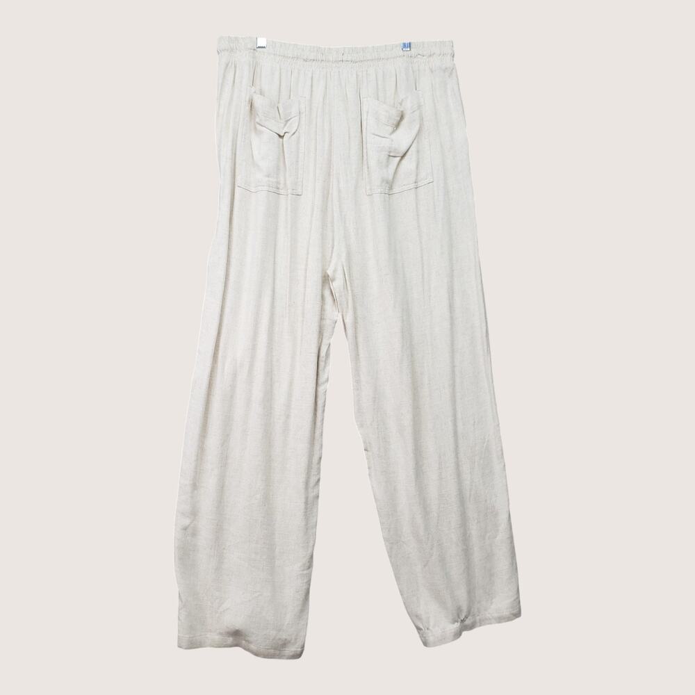 Falls Creek Womens 1X Beige Linen Blend Lounge Pants Wide Leg Drawstring NWT - Picture 3 of 15